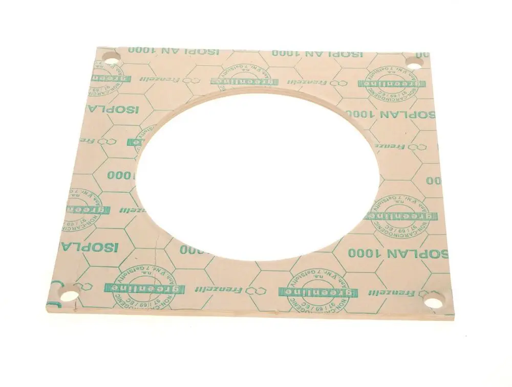 Dichtung aus einem flachen, rechteckigen Material mit einem runden Ausschnitt in der Mitte, mit Markenaufdruck von Bosch auf der Oberfläche.